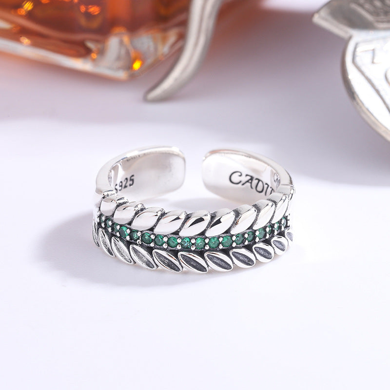 S925 Sterling Silver Color Diamond Colorful Zircon Ear Of Wheat Ring - 4 - https://x.com/titan_prim62775J