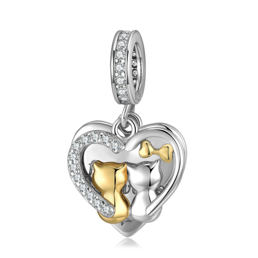 Cat Couple S925 Sterling Silver Valentine's Day Pendant Necklace Bracelet - 4 - CJ