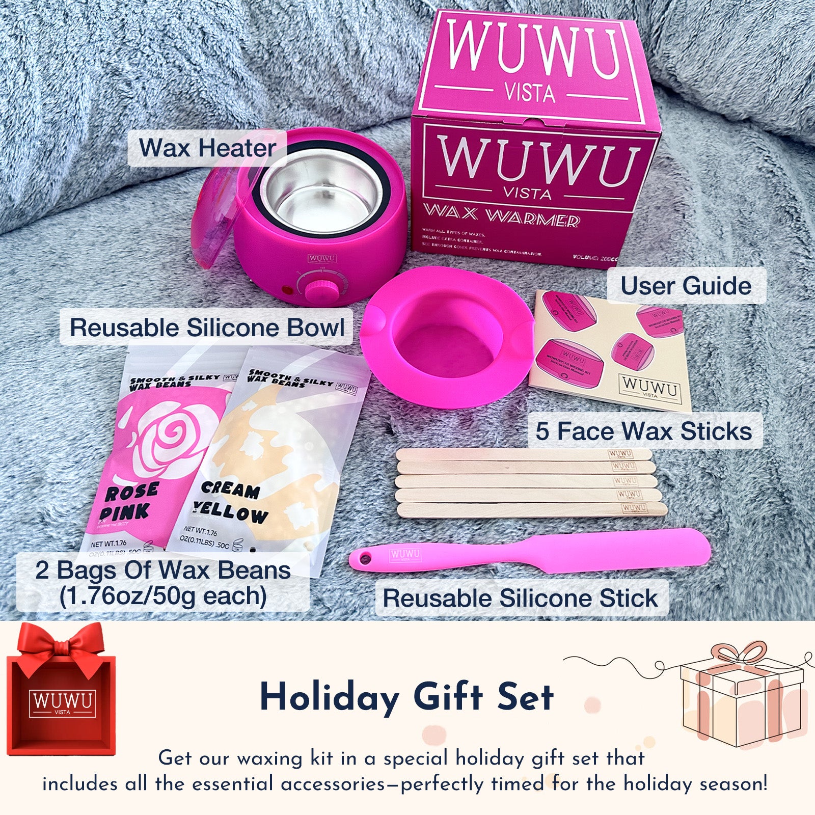 Waxing Kit 11 Items WUWUVISTA Hair Removal Wax Kit With Wax Melt Warmer Waxing Beads For Face,Brazilian,Full Body,Bikini,Sensitiive Skin Suitable For Plugs Of American, European Specification - 5.0 - CJ