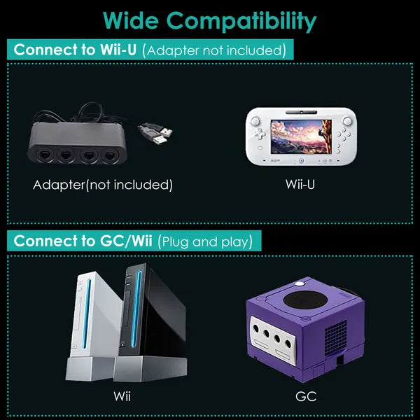 Shock Wired Game Controller Gamepad Compatible With Nintendo Wii Gamecube - 5.0 - CJ