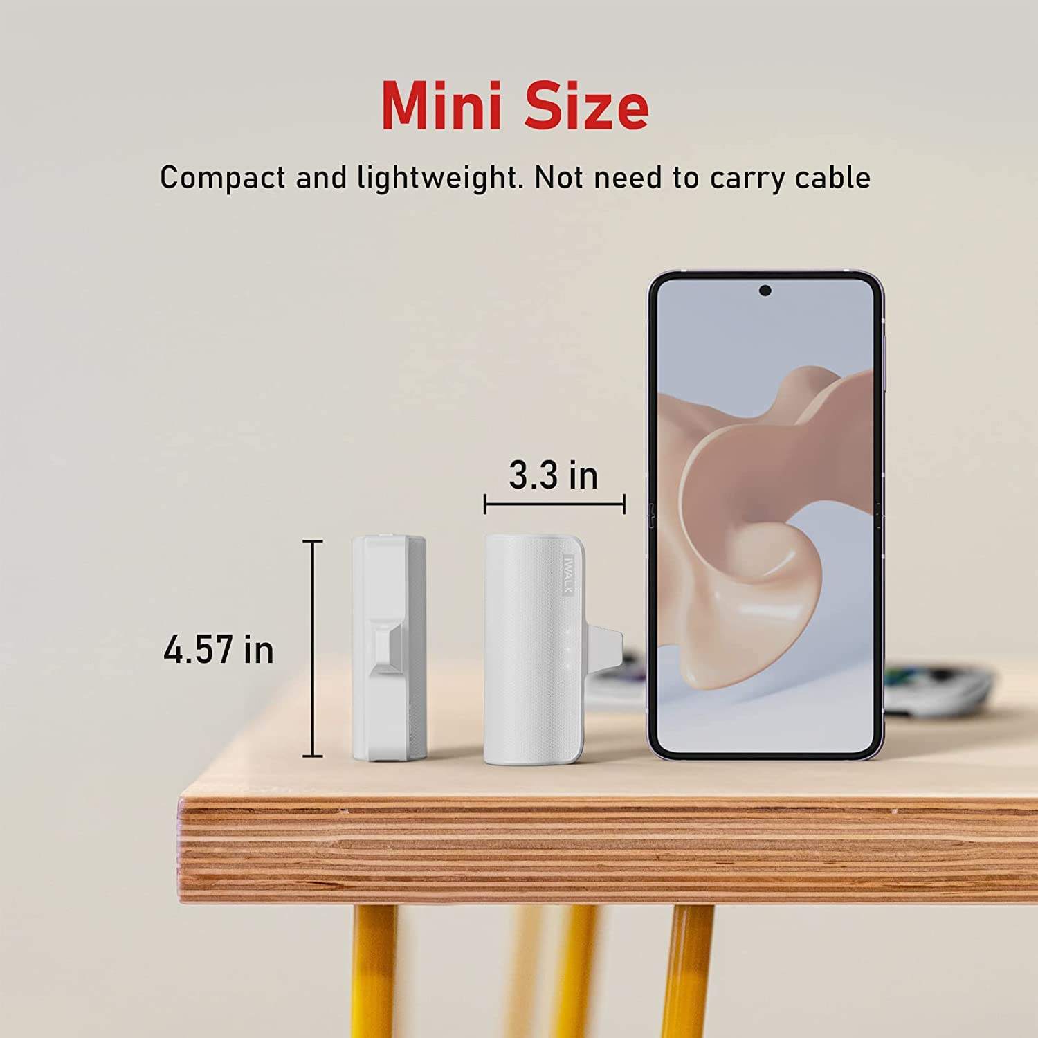 Local US Stock Unique Mini Power Bank 3350mAh Fast Charging Lipstick Size Phone Portable Charger With Built-in Type C Plug