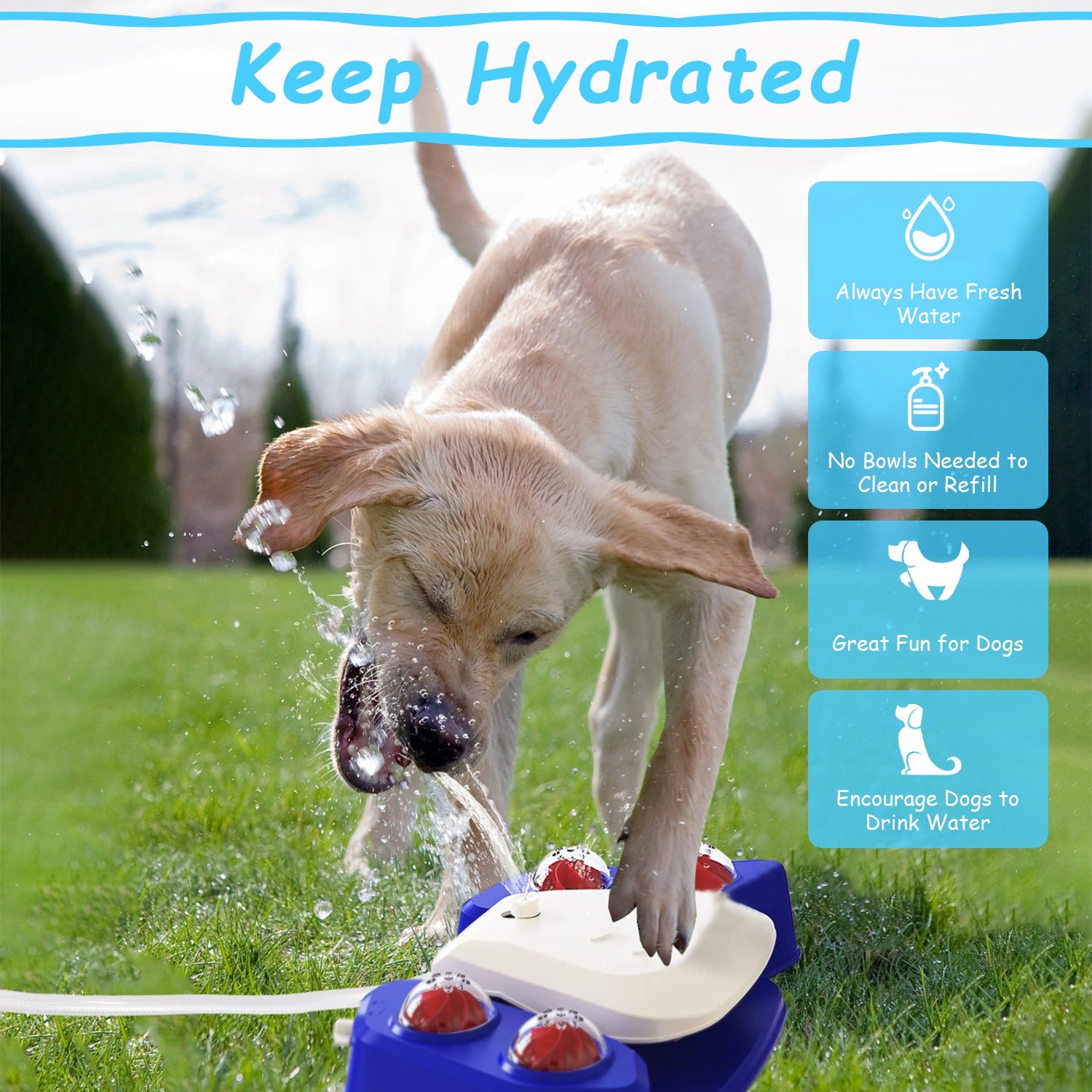 Blue - Yellow Color Options - 1Pc Dog Water Fountain Multifunctional Automatic Pet Water Dispenser Outdoor Step - on Activated Sprinkler For Drinking Shower Fun - 5 - CJ