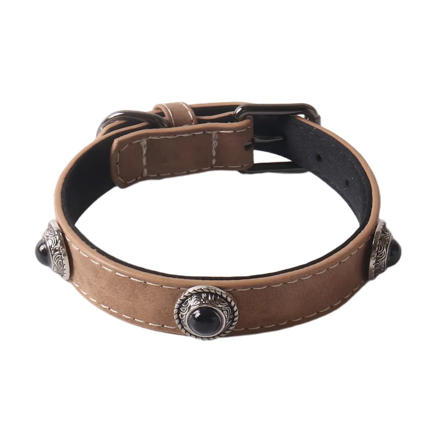 PU Leather Cat's Eye Stone Dog Collar - 0 - CJ