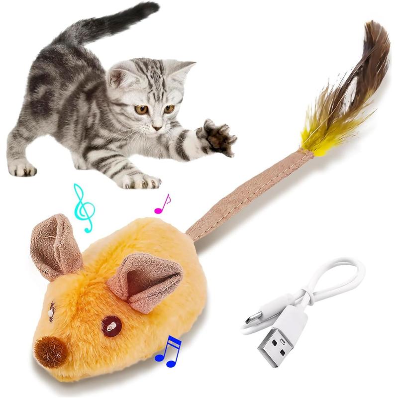 Interactive Cat Toys Mouse With LED Lights ForIndoor Cats USB Rechargeable Cat Mouse Toysfor Cats, Moving Automatic Chirping Squeakywith Feather Tail For All Breeds Cat Catnip Toys Forinteractive Toys - 5 - CJ