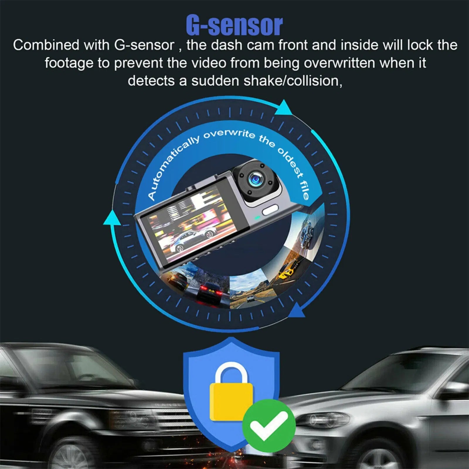 Car Dual Lens Dash Cam HD 1080P Front Rear Inside Video Recorder Camera G - Sensor - 5 - CJ