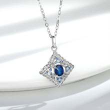 S925 Silver Inlaid Natural Sapphire Necklace High Level Pendant Female Simple Retro Hollow Geometric Diamond Necklace - 4 - CJ