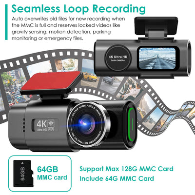 1Pc 4K 1080P Car Dash Cam 2.4GHz WiFi Car Camera Mini Driving Recorder With 140 Degree Wide Angle APP Control Night Vision G - sensor Loop Recording - 5.0 - cjdropshipping