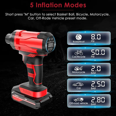 150PSI Cordless Car Tire Pump 6000mAh Rechargeable Tire Inflator 12V Portable Electric Air Compressor With LED Light For Car Bike Motorcycle Ball - 5 - CJ