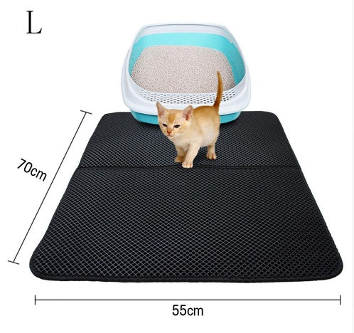 Double Layer Litter Cat Bed Pads Pet Cat Litter Mat Trapping Pets Litter Box Mat Pet Product Bed For Cats House Clean Mat - 0 - CJ - L - Black - CJJJCWMY00030 - L - Black