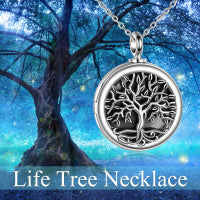 Tree of Life Photo Locket Urn Cremation Necklace Sterling Silver Retro Silver