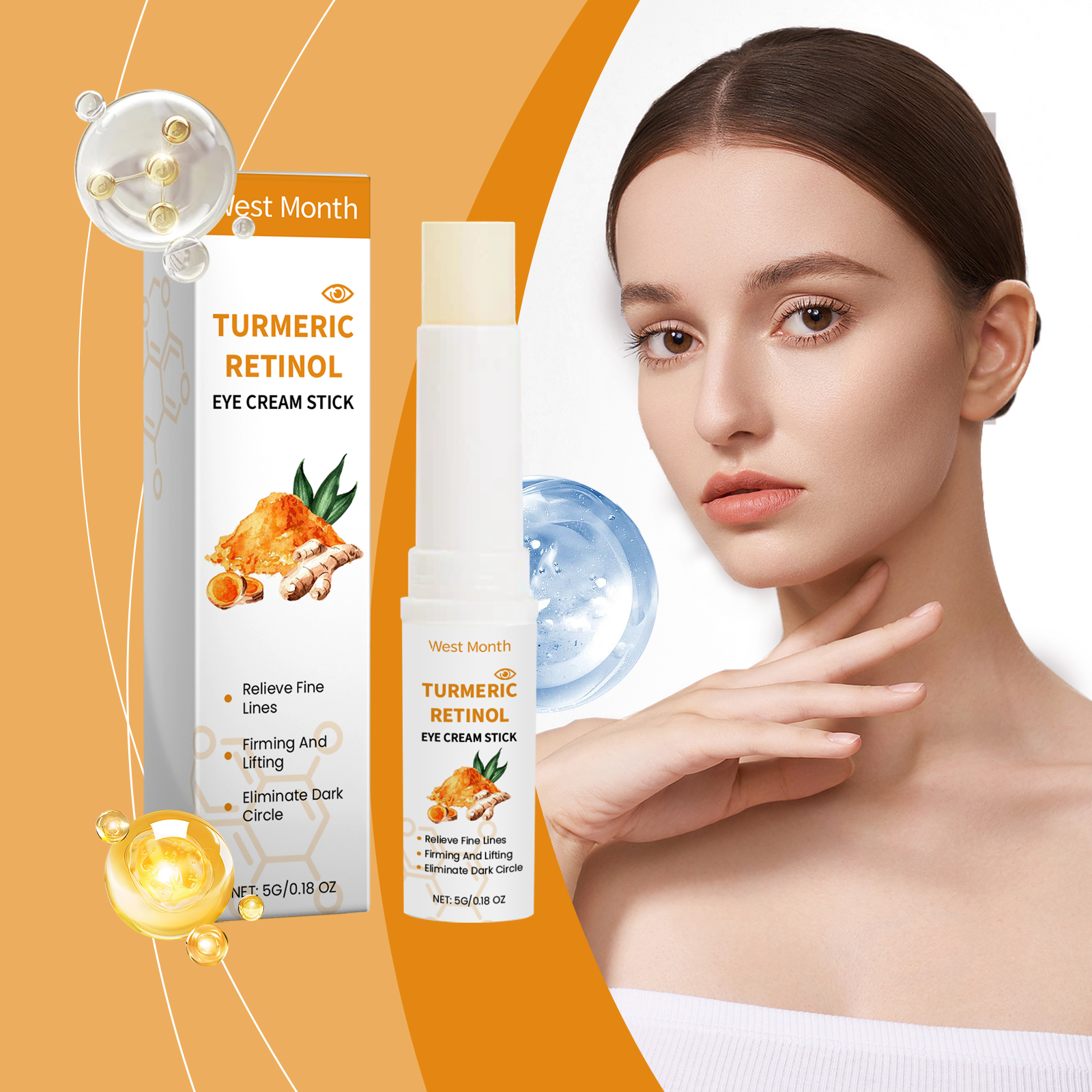 West&Month Turmeric And Retinol Eye Cream Stick Moisturizes, Tightens And Tightens The Skin Around The Eyes - 5 - CJ