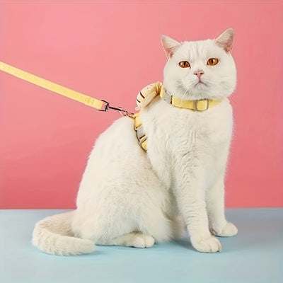 Cat Harness Leash Set With Cute Bee Plaid Cats Escape Proof - Adjustable Kitten Harness For Large Small Cats, Lightweight Soft Petsafe Harness Yellow Plaid Bee - 5 - CJ