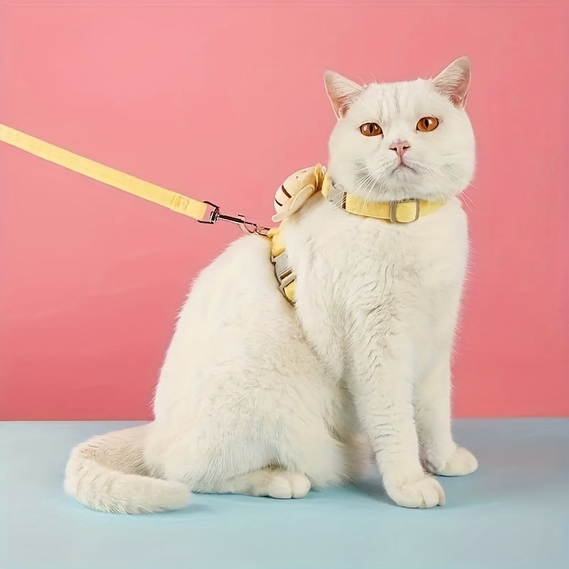 Cat Harness Leash Set With Cute Bee Plaid Cats Escape Proof - Adjustable Kitten Harness For Large Small Cats, Lightweight Soft Petsafe Harness Yellow Plaid Bee - 5 - CJ