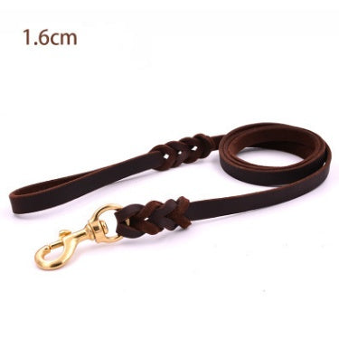 The first layer of leather dog leashes in the large dog chain demu training rope horse dog Golden Retriever dog rope - 0 - CJ - Brown - 16MM x120CM - CJJJCWGY00544 - Brown - 16MM x120CM