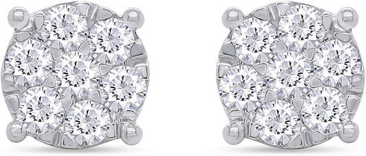 SAVEARTH DIAMONDS Carat Round Cut Lab Created Moissanite Diamond Cluster Stud Earrings In 14k Gold Over Sterling Silver Jewelry For Women - 5 - CJ