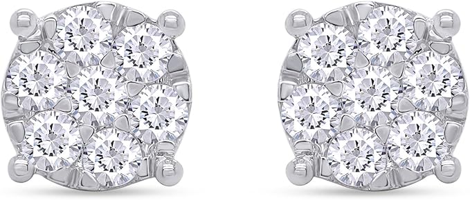 SAVEARTH DIAMONDS Carat Round Cut Lab Created Moissanite Diamond Cluster Stud Earrings In 14k Gold Over Sterling Silver Jewelry For Women - 5 - CJ