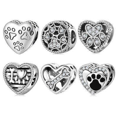 S925 Sterling Silver Beads Cute Dog Element Dog Paw Print Series Beaded Pendant DIY Accessories Loose Beads - 4 - CJ