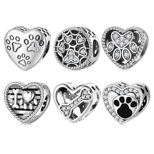 S925 Sterling Silver Beads Cute Dog Element Dog Paw Print Series Beaded Pendant DIY Accessories Loose Beads - 4 - CJ
