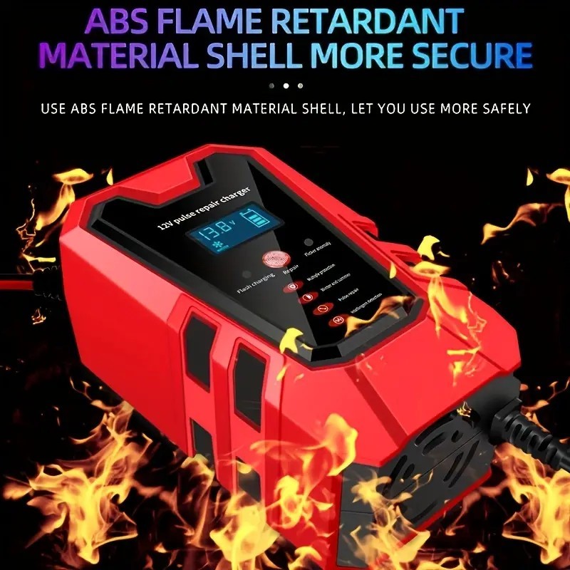 Smart 12V Car Battery Charger And Motorcycle Battery Maintainer, Easy To Operate, Full Power Self-stop, LCD Display, Battery Temperature Compensation, Without Battery
