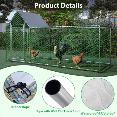 Metal Chicken Coop,Walk - in Chicken Run,Poultry Chicken Hen Pen Cage,Rabbits Duck Cages,With Cover - 5 - CJ