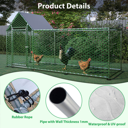 Metal Chicken Coop,Walk - in Chicken Run,Poultry Chicken Hen Pen Cage,Rabbits Duck Cages,With Cover - 5 - CJ
