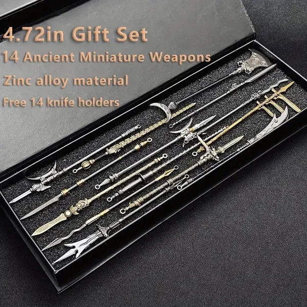 Mini Ancient Sword Set With Display Stand (6pcs) Or (14pcs) - Metal Mini Sword Weapon Model Keychain Pendant, Suitable For History Enthusiasts, Party Supplies And Decorations, Unique Gifts, Collectibl - 5 - cjdropshipping