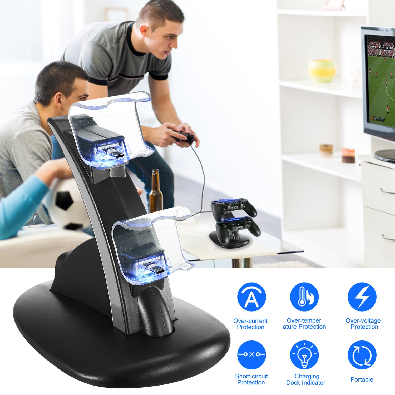 Charging Dock Station Dual Micro USB Charger Stand For PS4 Pro - PS4 Slim Gamepad Controller Handle Charging Station With Blue Indicator Game Lovers - 5 - CJ