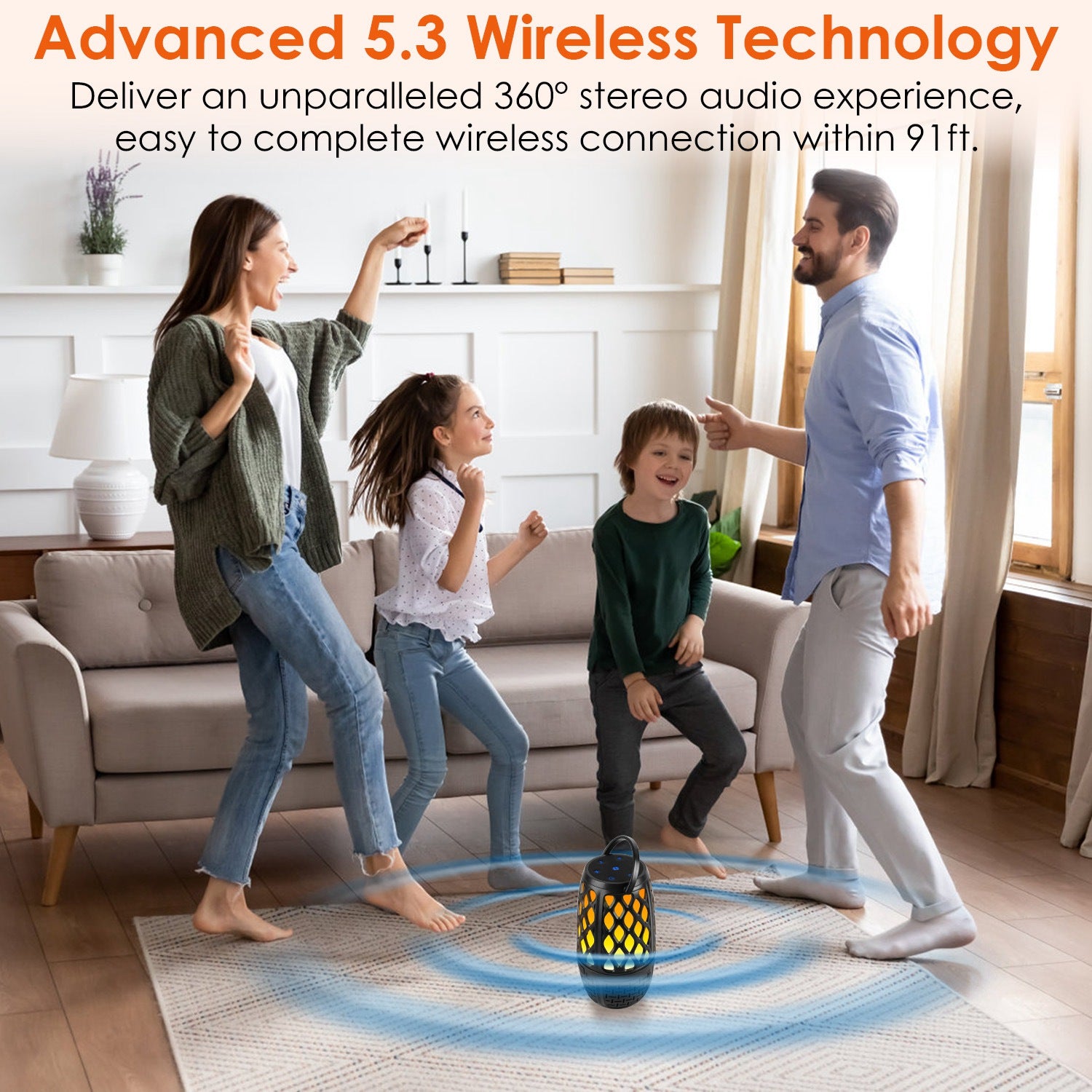 1Pc 4 In 1 Wireless 5.3 Outdoor Speaker IPX5 Waterproof Patio Speaker LED Flame Speaker With 3 Flame Light Modes Hook Stake Wall Mount Holder Sync Up To 1,00 Speakers - 5 - CJ