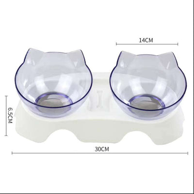Cat Double Bowl Cat Food Bowl Protects Cervical Vertebra - 0 - CJ - Two clear white - CJJJCWGY00683 - Two clear white