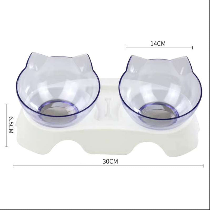 Cat Double Bowl Cat Food Bowl Protects Cervical Vertebra - 0 - CJ - Two clear white - CJJJCWGY00683 - Two clear white