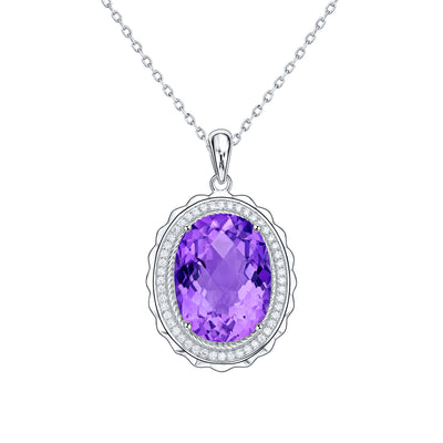 Luxury Style Necklace S925 Silver Set Oval Natural Amethyst Pendant - 4 - CJ