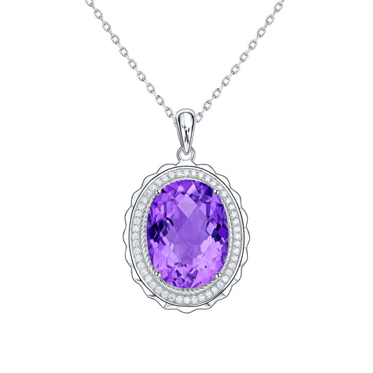 Luxury Style Necklace S925 Silver Set Oval Natural Amethyst Pendant - 4 - CJ