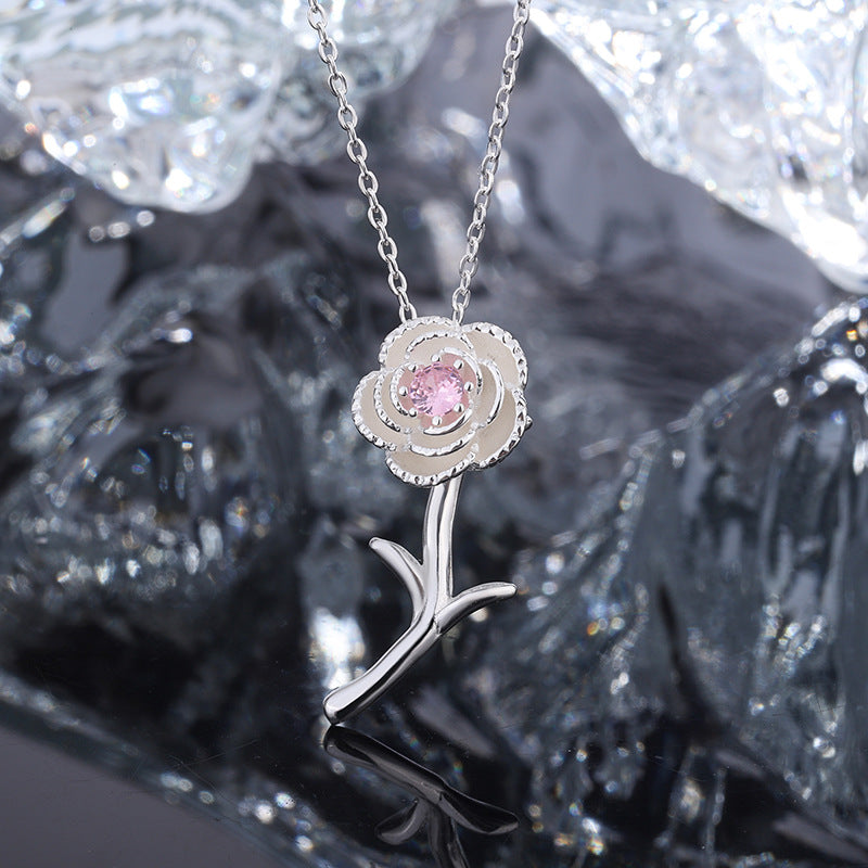 Sterling Silver 925 Cherry Blossom Necklace Women's Sweet Ins Versatile Collar Chain Jewelry - 4 - CJ