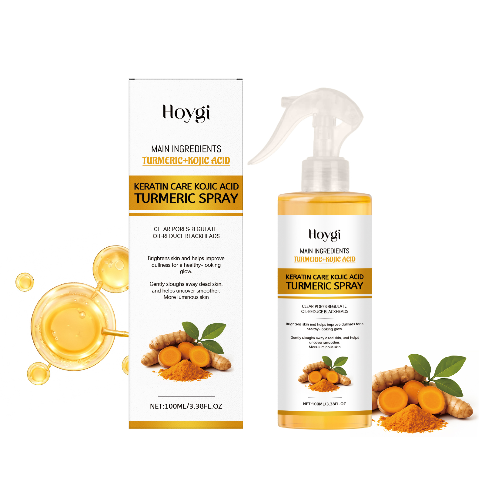 Hoygi Kojic Acid Turmeric Exfoliating Spray Gently Cleanses Facial Keratin And Is A Portable Skin Care Spray - 5 - CJ