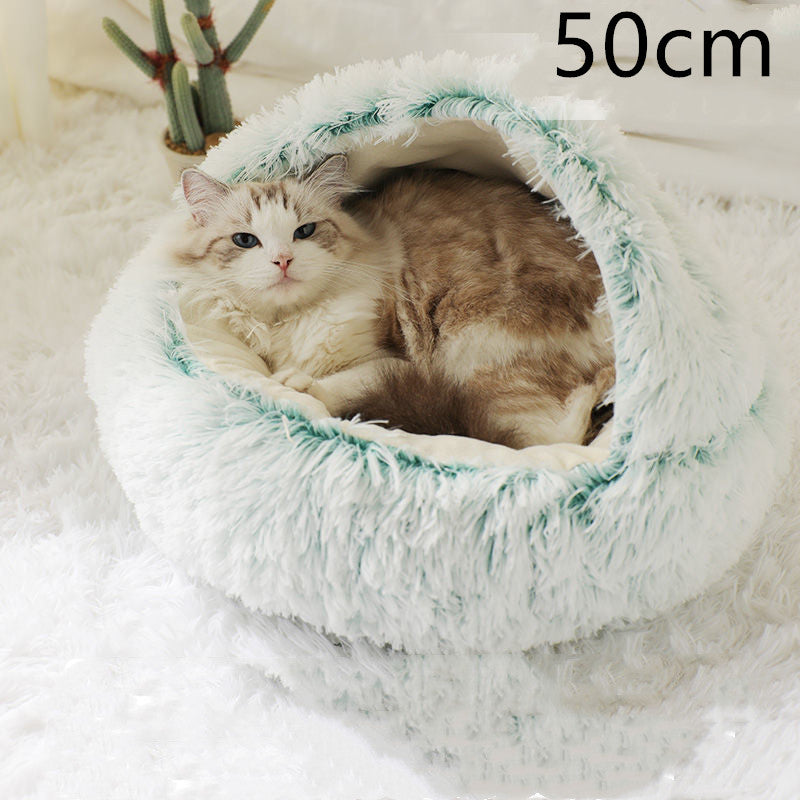 2 In 1 Dog And Cat Bed Pet Winter Bed Round Plush Warm Bed House Soft Long Plush Pets Bed Pet Products - 0 - CJ