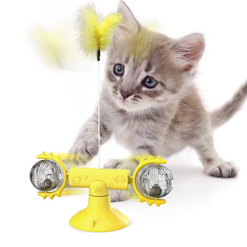 Cat Rotating Windmill Multi - Function Toys Itch Scratching Device Teeth Shining Toy - 0 - CJ - Yellow Turntable - CJJJCWGY01430 - Yellow Turntable