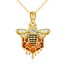 Sterling Silver Honeycomb Bee Pendant Necklace Jewelry for Women - 5 - CJ