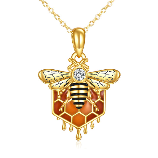 Sterling Silver Honeycomb Bee Pendant Necklace Jewelry for Women - 5 - CJ