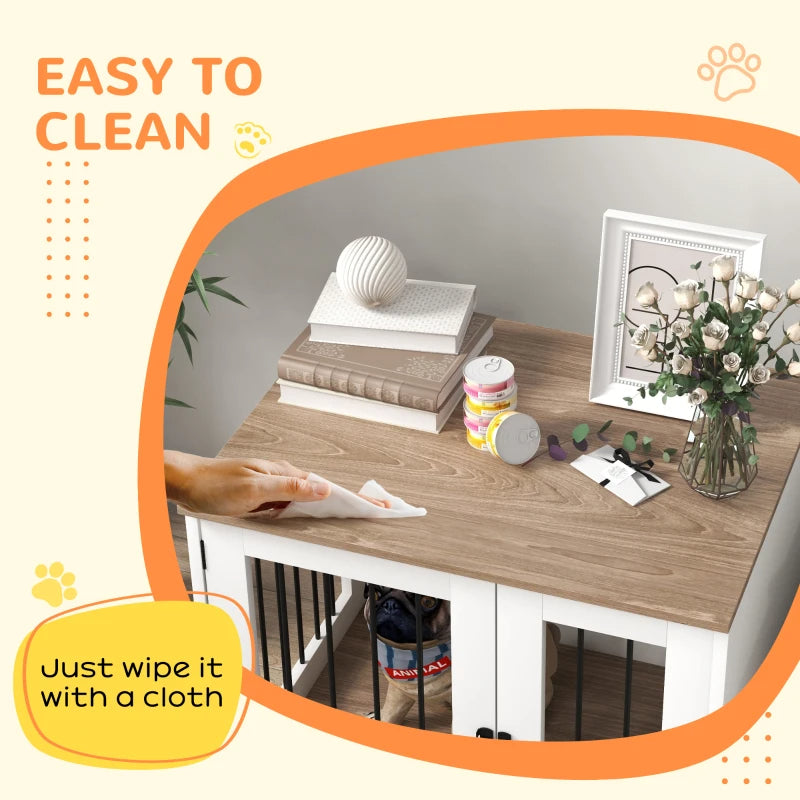 Dog Kennel Furniture Side End Table Indoor With Lockable Door, For Small And Medium Dogs, Walnut Brown