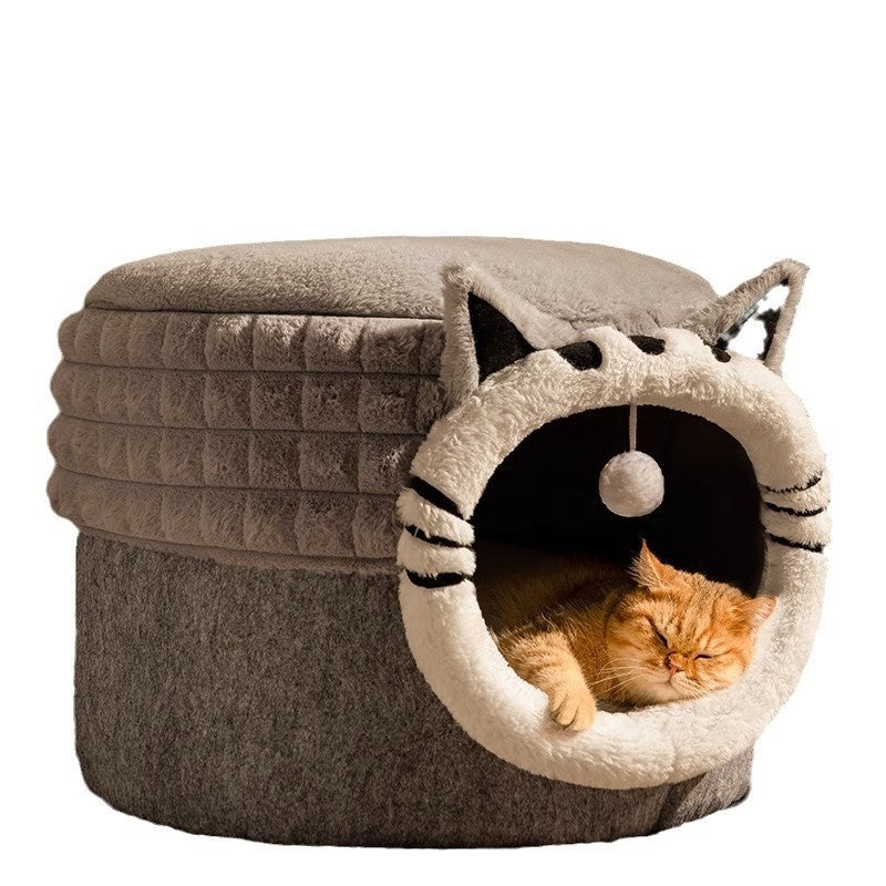 Warm Enclosed Bed All - Season Safe Hideaway For Cats Small Pet Bed Winter Cat Bed - 0 - CJ