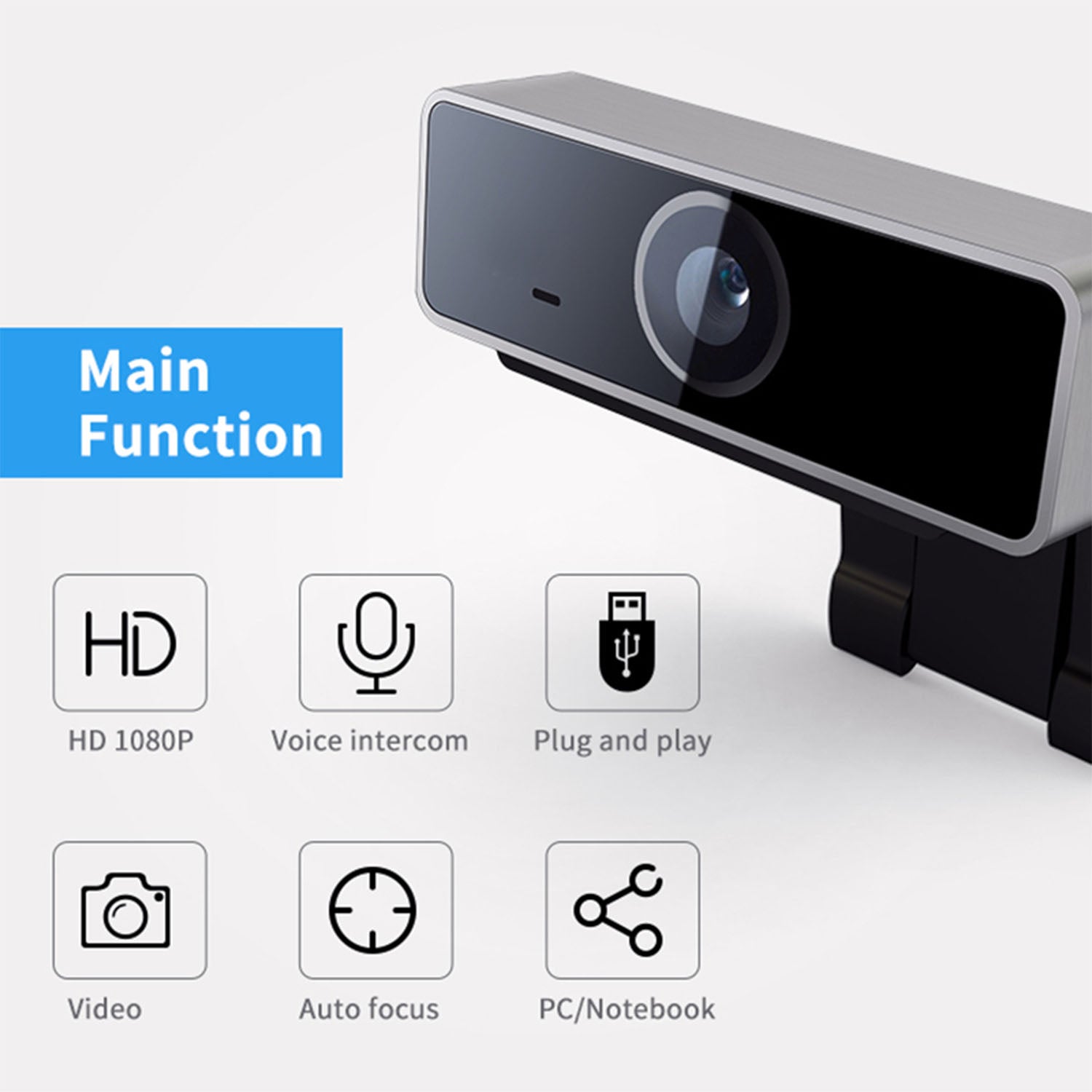 1Pc FHD 1080P Webcam USB PC Computer Webcam Auto Focus With Microphone 60 - Degree Widescreen Desktop Laptop Webcam Live Streaming Webcam With Rotatable Clip For Live Broadcast Video Calling Conferencin - 5 - CJ