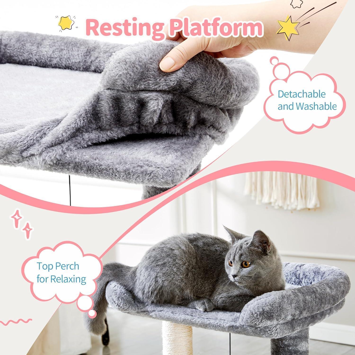 Small 4 - in - 1 Cat Tree Tower With Self - grooming Brush And Natural Sisal Scratching Post, Soft Plush Cat Bed And Hanging Ball, Suitable For Indoor Kittens - 5 - CJ