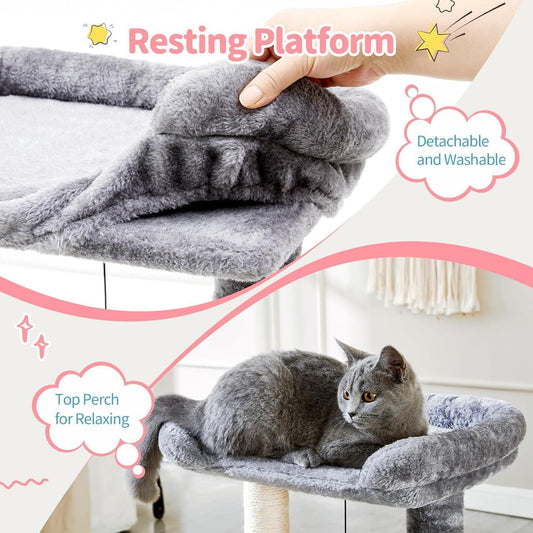 Small 4 - in - 1 Cat Tree Tower With Self - grooming Brush And Natural Sisal Scratching Post, Soft Plush Cat Bed And Hanging Ball, Suitable For Indoor Kittens - 5 - CJ