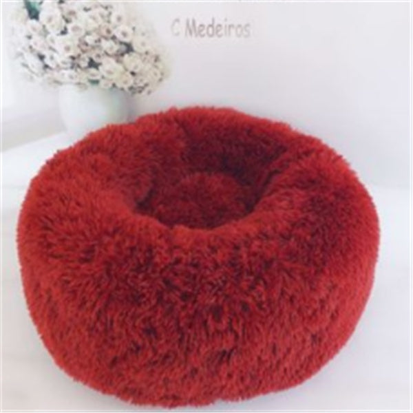 Round Long Hairy Autumn And Winter Nest Pad Cat Mattress - 0 - CJ - Red - 110cm - CJJJCWMY00276 - Red - 110cm