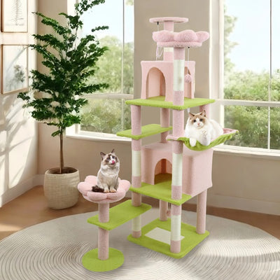 71 Inch Flower Cat Tree With Large Condo Removable Flower Cushion And Hammock Pink - 5 - CJ