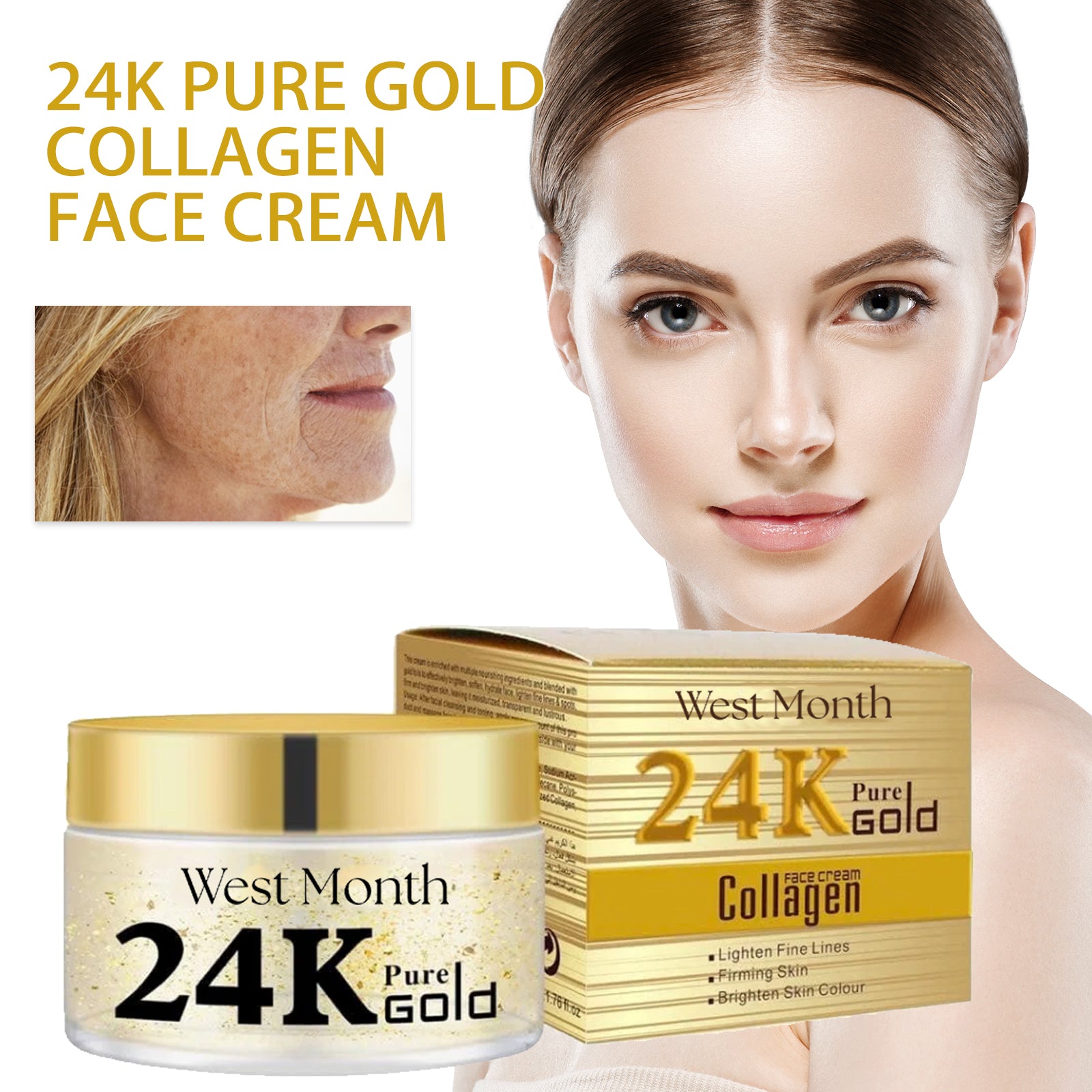 West Month 24k Pure Gold Collagen Face Cream, Lighten Lines Brighten Skin, Firm And Anti - wrinkle Cream - 5 - CJ