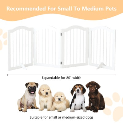 27.6 Height Tall Freestanding Pet Gate, 4 Panels Foldable Dog Gate, Solid Wood Folding Safety Fence Wooden Dog Gate With 2 Pcs Support Feet Ideal For Stairs, Doorways, Halls, Kitchens, Heavy Duty Gat - 5 - CJ