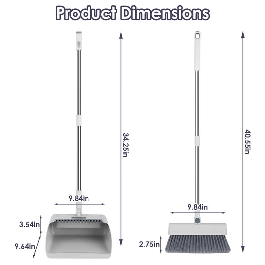 1Set Broom And Dustpan Combo Set With Squeegee Stainless Steel Handle 4 In 1 Upright Standing Broom And Dust Pan For Indoor Outdoor Garage Kitchen Room Office Sweeping - 5 - CJ
