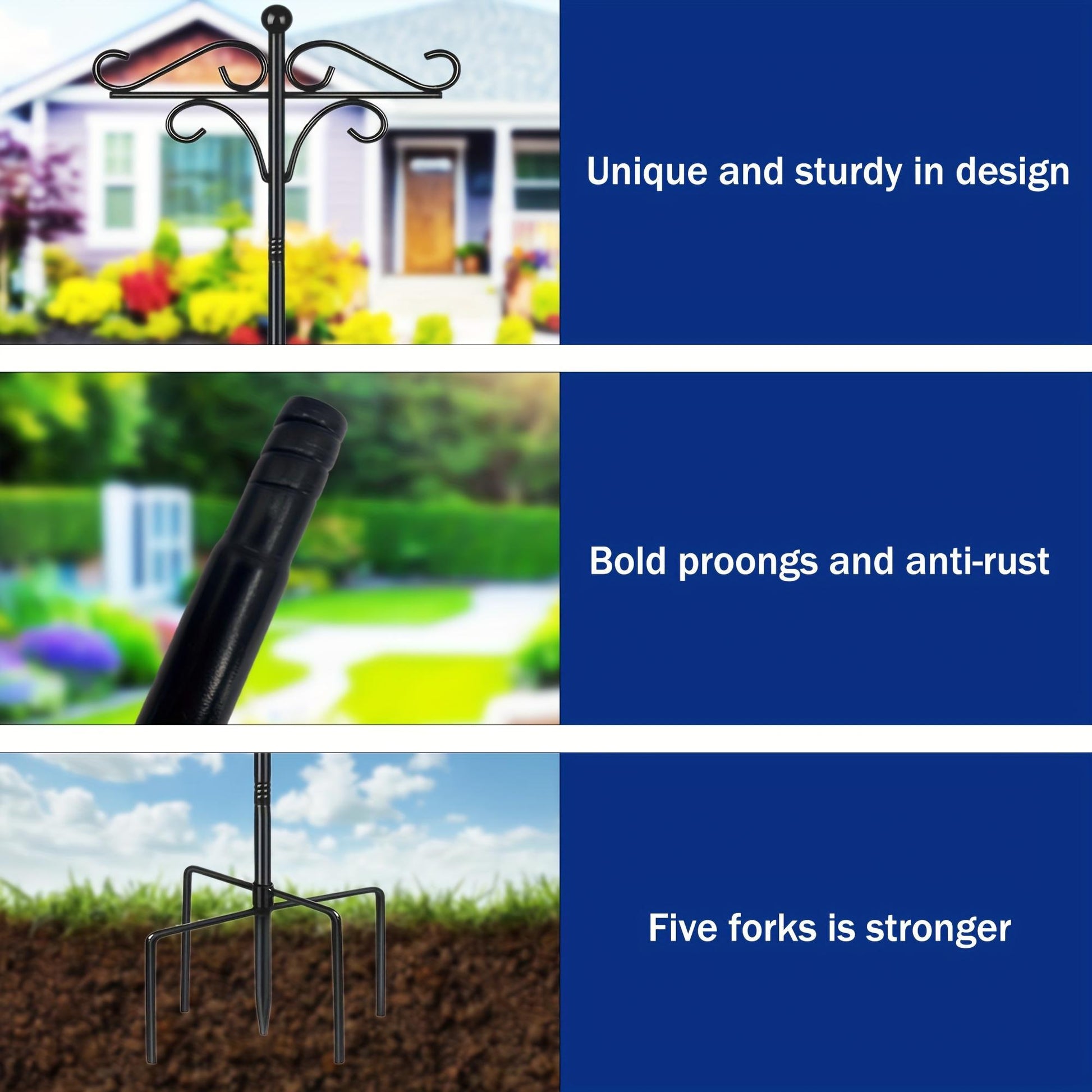 Two Heavy Duty 76 Inch Outdoor Metal Shepherd's Hooks Traditional Double Bird Feeder Pole With Five Finger Adjustable Plant Hooks Suitable For Garden And Wedding Decoration Suitable For Bird Feeders P