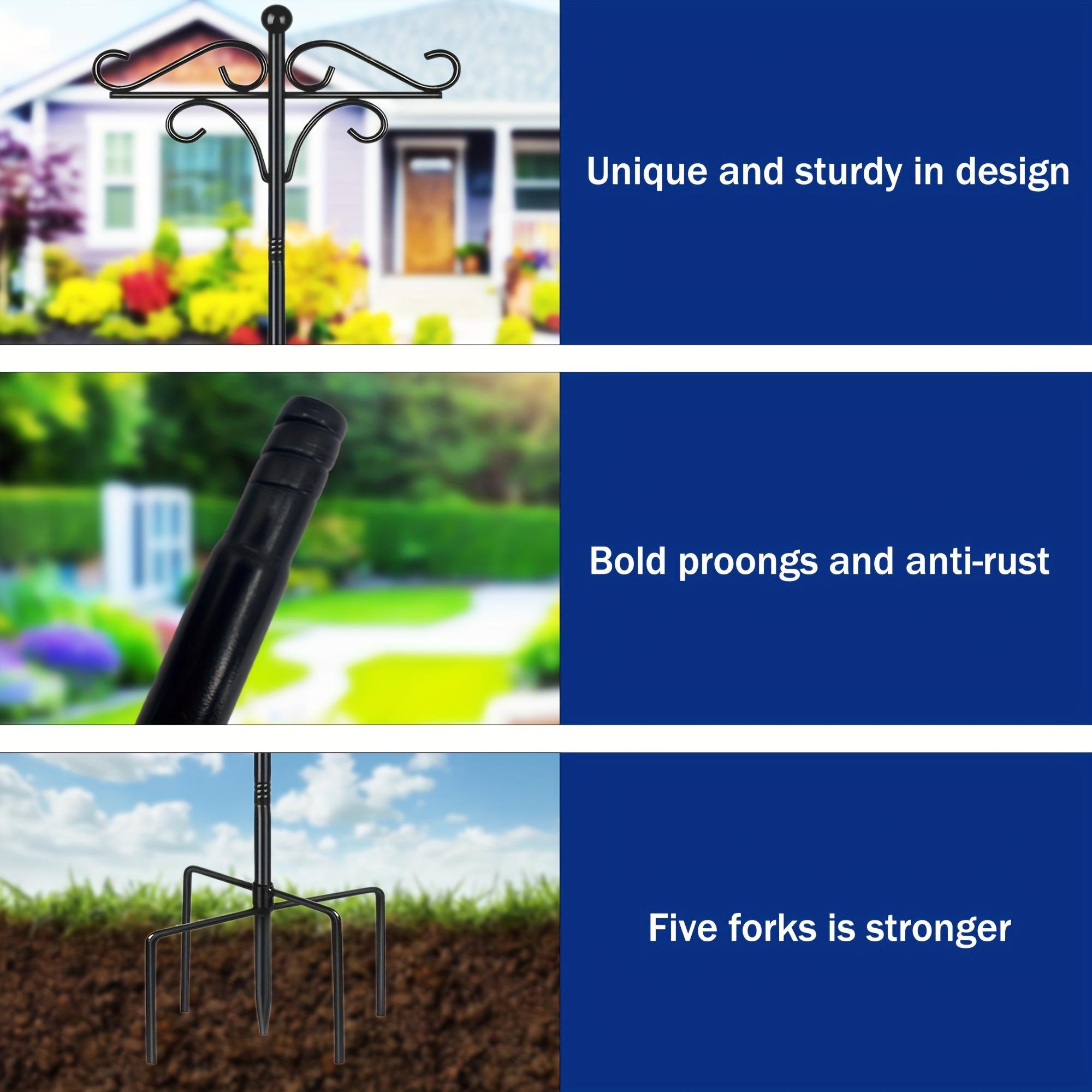 Two Heavy Duty 76 Inch Outdoor Metal Shepherd's Hooks Traditional Double Bird Feeder Pole With Five Finger Adjustable Plant Hooks Suitable For Garden And Wedding Decoration Suitable For Bird Feeders P - 5 - CJ